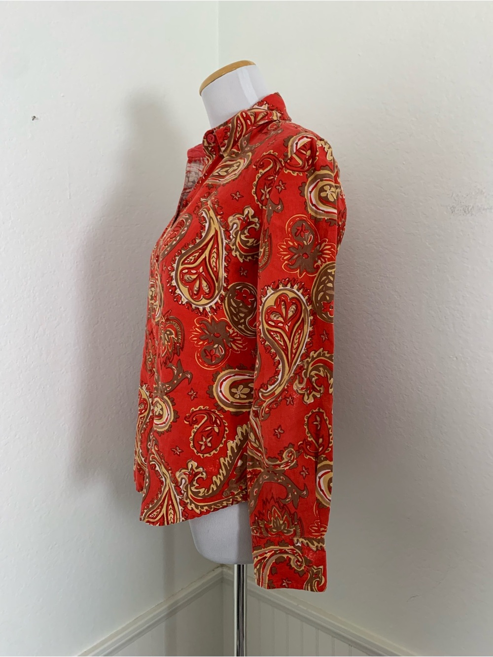 Wintersilks Silk Linen Blend Button Up Shirt Paisley Women’s S Orange Classic - Picture 10 of 15